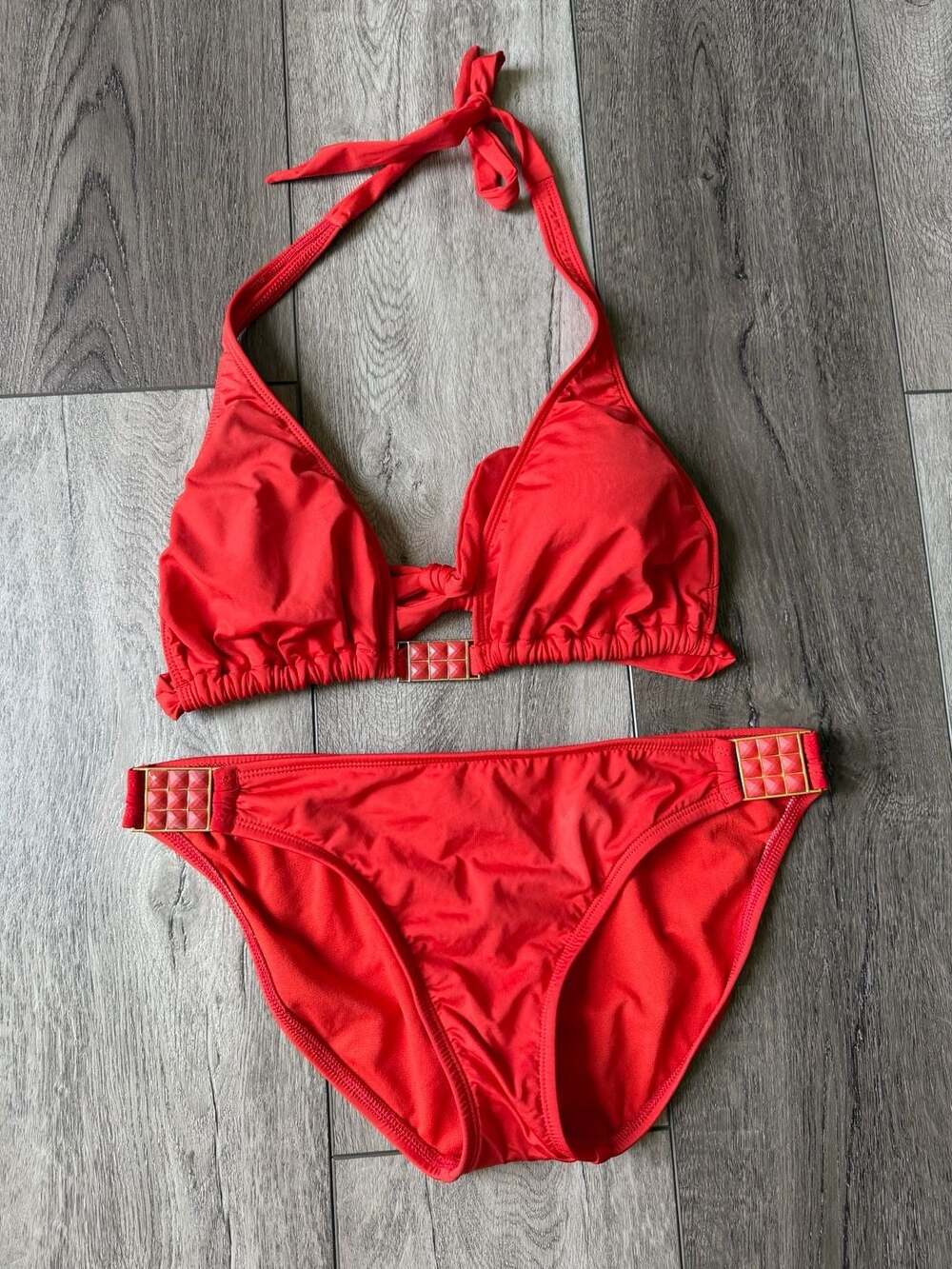 White House Black Market Y2K Red Bikini Set Top M Bottom S